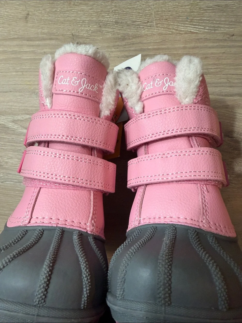 Cat & Jack Pink and Gray Kids Waterproof Snow Boots with Faux Fur Cuff